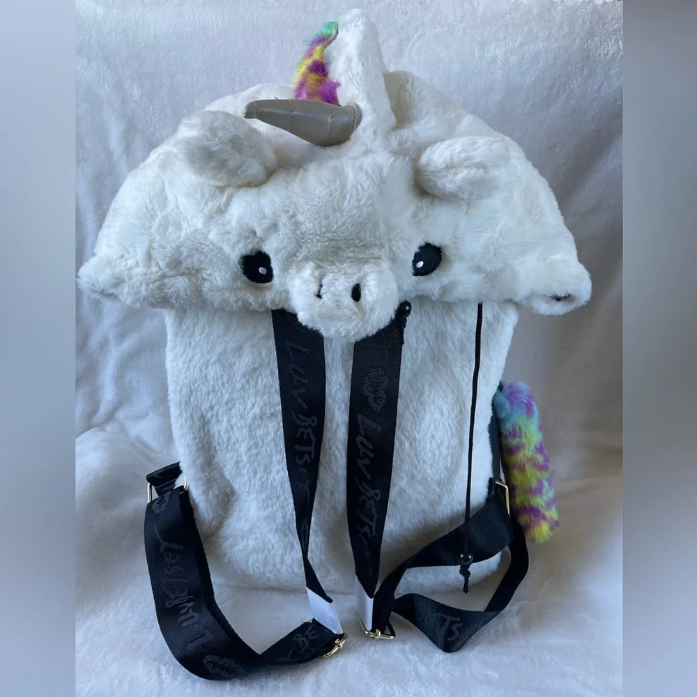 Betsey Johnson Hooded Unicorn Backpack Faux Fur New Whimsical
